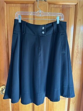 Black Flared Skater Skirt with Snap Waist